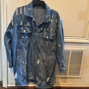 Trendy Blue Distressed Jacket